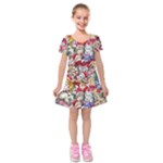 Pattern Kitten Christmas Kids  Short Sleeve Velvet Dress