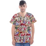 Pattern Kitten Christmas Men s V-Neck Scrub Top