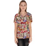 Pattern Kitten Christmas Women s V-Neck Scrub Top