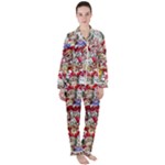 Pattern Kitten Christmas Women s Long Sleeve Satin Pajamas Set	