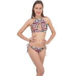 Pattern Kitten Christmas Cross Front Halter Bikini Set