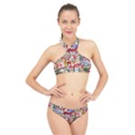 Pattern Kitten Christmas High Neck Bikini Set