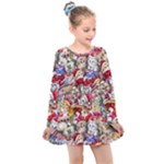 Pattern Kitten Christmas Kids  Long Sleeve Dress