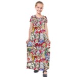 Pattern Kitten Christmas Kids  Short Sleeve Maxi Dress