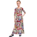 Pattern Kitten Christmas Kids  Quarter Sleeve Maxi Dress