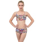 Pattern Kitten Christmas Layered Top Bikini Set