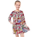 Pattern Kitten Christmas Kids  Quarter Sleeve Shirt Dress