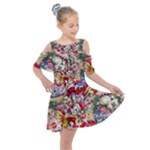 Pattern Kitten Christmas Kids  Shoulder Cutout Chiffon Dress