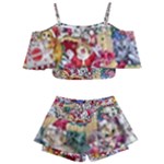 Pattern Kitten Christmas Kids  Off Shoulder Skirt Bikini