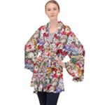 Pattern Kitten Christmas Long Sleeve Velvet Kimono 