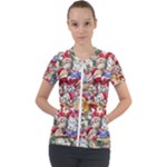 Pattern Kitten Christmas Short Sleeve Zip Up Jacket