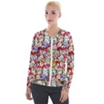 Pattern Kitten Christmas Velvet Zip Up Jacket