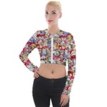 Pattern Kitten Christmas Long Sleeve Cropped Velvet Jacket