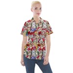 Pattern Kitten Christmas Women s Short Sleeve Pocket Shirt