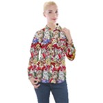 Pattern Kitten Christmas Women s Long Sleeve Pocket Shirt