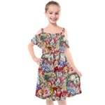 Pattern Kitten Christmas Kids  Cut Out Shoulders Chiffon Dress