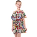 Pattern Kitten Christmas Kids  One Piece Chiffon Dress