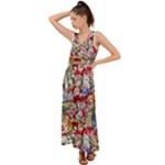 Pattern Kitten Christmas V-Neck Chiffon Maxi Dress