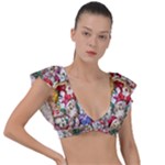 Pattern Kitten Christmas Plunge Frill Sleeve Bikini Top