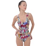 Pattern Kitten Christmas Side Cut Out Swimsuit