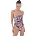 Pattern Kitten Christmas Tie Strap One Piece Swimsuit