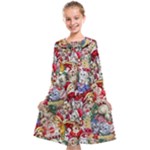 Pattern Kitten Christmas Kids  Midi Sailor Dress