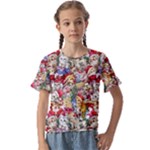 Pattern Kitten Christmas Kids  Cuff Sleeve Scrunch Bottom T-Shirt