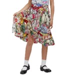 Pattern Kitten Christmas Kids  Ruffle Flared Wrap Midi Skirt