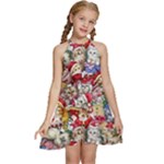 Pattern Kitten Christmas Kids  Halter Collar Waist Tie Chiffon Dress