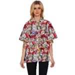 Pattern Kitten Christmas Women s Batwing Button Up Shirt