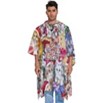 Pattern Kitten Christmas Men s Hooded Rain Ponchos