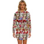 Pattern Kitten Christmas Womens Long Sleeve Shirt Dress