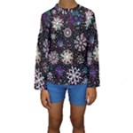 Shiny Winter Snowflake Abstract Christmas Cold Crystal December Kids  Long Sleeve Swimwear