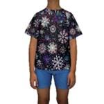 Shiny Winter Snowflake Abstract Christmas Cold Crystal December Kids  Short Sleeve Swimwear