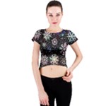 Shiny Winter Snowflake Abstract Christmas Cold Crystal December Crew Neck Crop Top