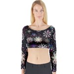 Shiny Winter Snowflake Abstract Christmas Cold Crystal December Long Sleeve Crop Top