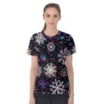 Shiny Winter Snowflake Abstract Christmas Cold Crystal December Women s Cotton T-Shirt