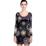 Shiny Winter Snowflake Abstract Christmas Cold Crystal December Long Sleeve Bodycon Dress