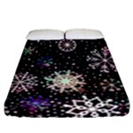 Shiny Winter Snowflake Abstract Christmas Cold Crystal December Fitted Sheet (Queen Size)