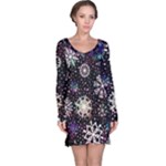 Shiny Winter Snowflake Abstract Christmas Cold Crystal December Long Sleeve Nightdress