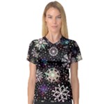 Shiny Winter Snowflake Abstract Christmas Cold Crystal December V-Neck Sport Mesh T-Shirt