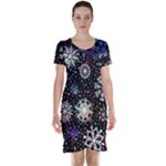 Shiny Winter Snowflake Abstract Christmas Cold Crystal December Short Sleeve Nightdress