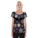 Shiny Winter Snowflake Abstract Christmas Cold Crystal December Cap Sleeve Top