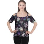 Shiny Winter Snowflake Abstract Christmas Cold Crystal December Cutout Shoulder T-Shirt