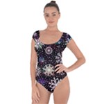 Shiny Winter Snowflake Abstract Christmas Cold Crystal December Short Sleeve Leotard 