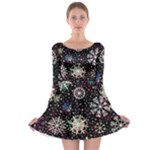 Shiny Winter Snowflake Abstract Christmas Cold Crystal December Long Sleeve Skater Dress