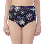 Shiny Winter Snowflake Abstract Christmas Cold Crystal December Classic High-Waist Bikini Bottoms