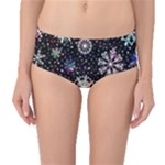 Shiny Winter Snowflake Abstract Christmas Cold Crystal December Mid-Waist Bikini Bottoms