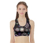 Shiny Winter Snowflake Abstract Christmas Cold Crystal December Sports Bra with Border