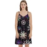 Shiny Winter Snowflake Abstract Christmas Cold Crystal December Mini Camis Dress With Pockets